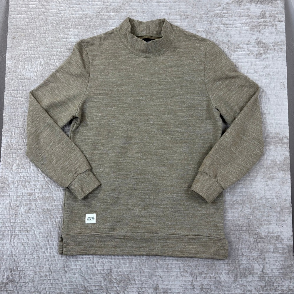 Native Youth Mens‎ XL Mock Neck Sweatshirt Olive Green Marl Textured Pullover